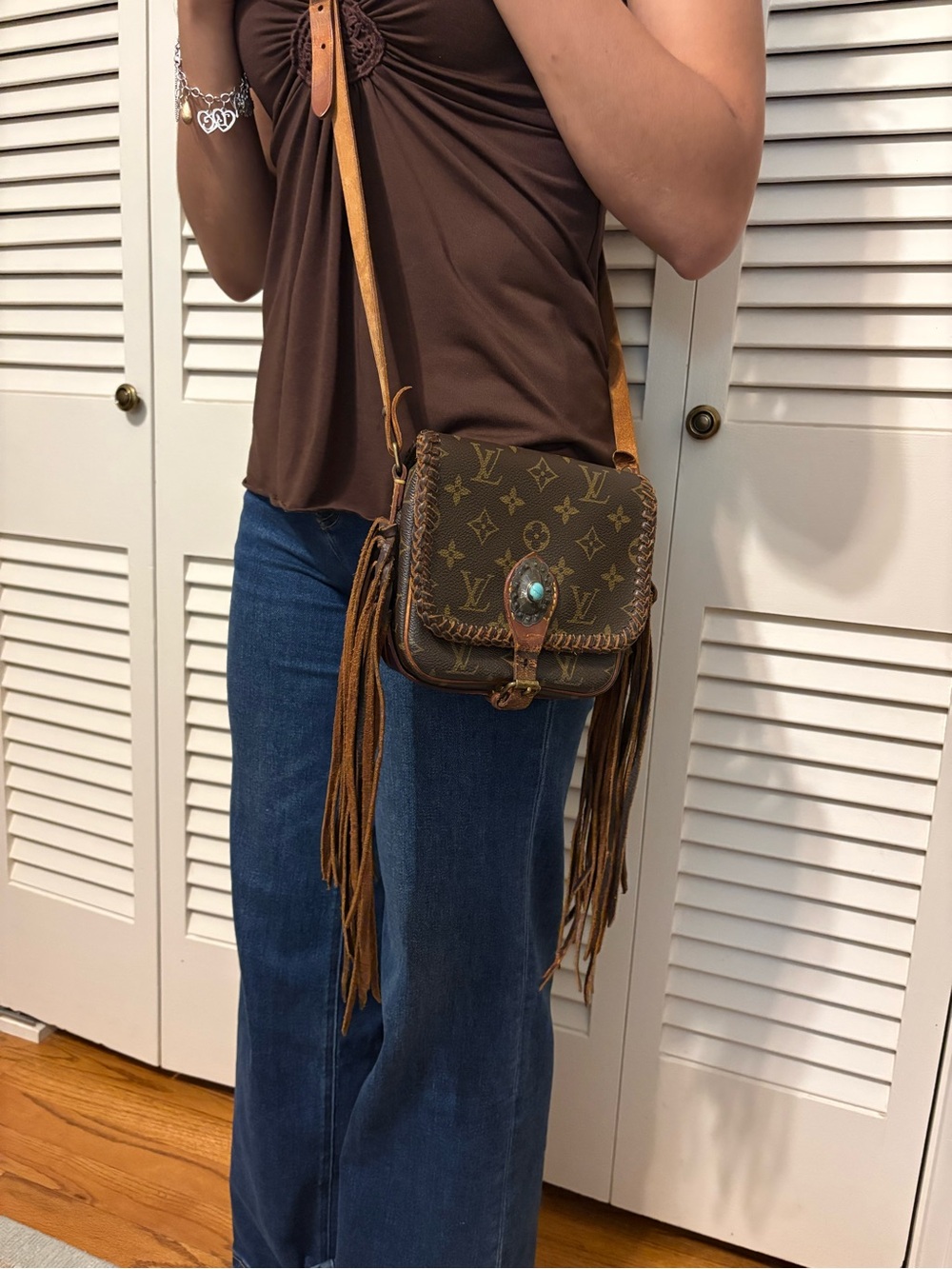 Louis Vuitton Brown Monogram Turquoise-Accented Fringe Crossbody